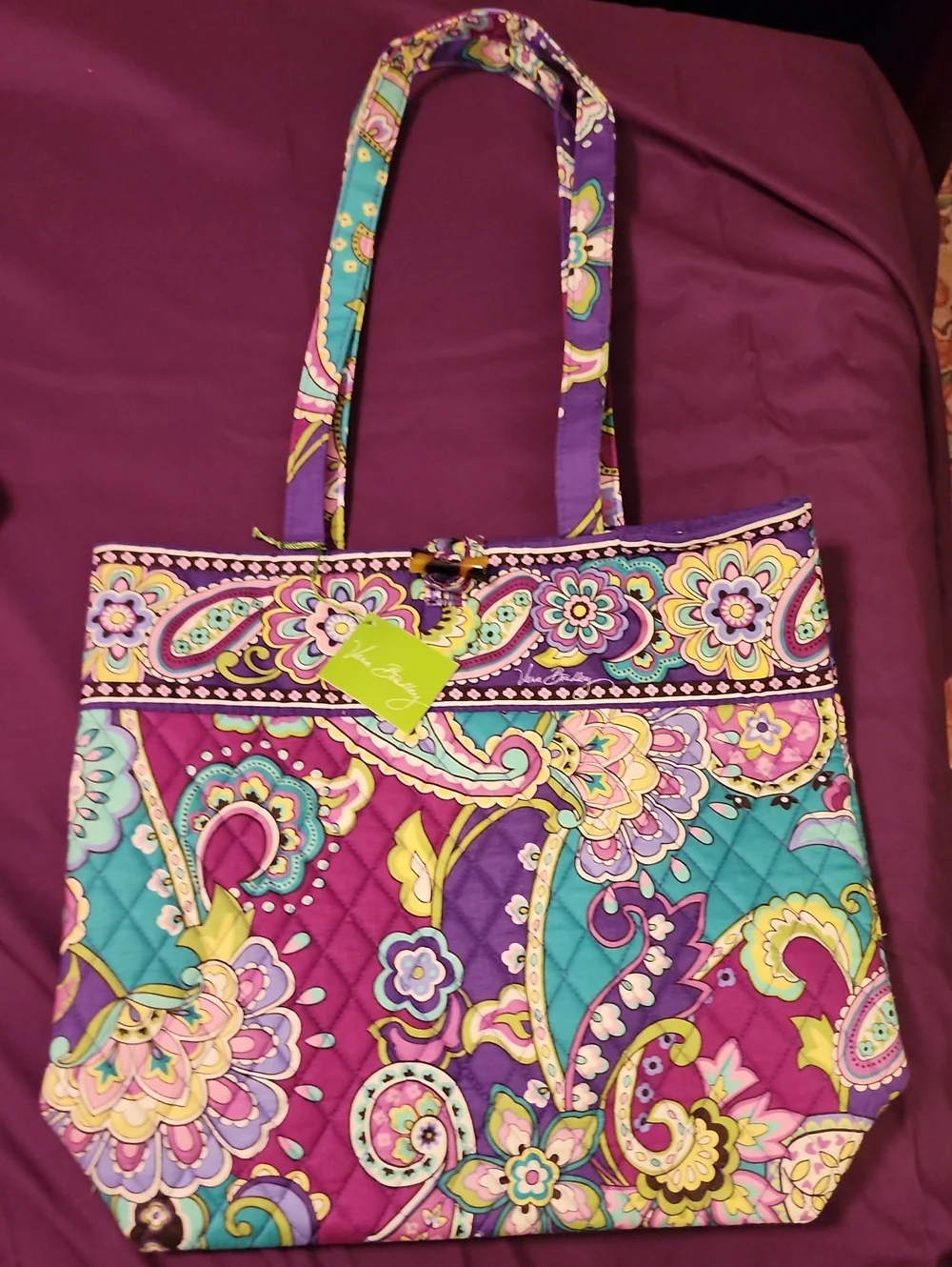 Vera Bradley Purple Paisley Quilted Heather Tote Bag